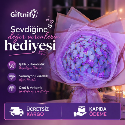 LED Işıklı Kelebek Buket – Sevgiliye Romantik Hediye, Işıklı Çiçek Buketi, Doğum Günü & Özel Gün Hediyesi