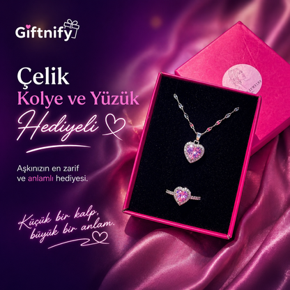 LED Satürn Küre & Çelik Kolye Seti – Sevgiliye Hediye Seti, Romantik Sürpriz Kutusu
