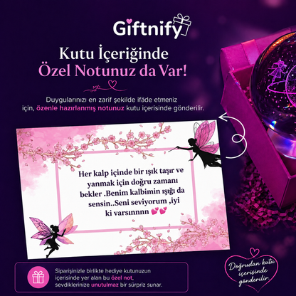 LED Satürn Küre & Çelik Kolye Seti – Sevgiliye Hediye Seti, Romantik Sürpriz Kutusu